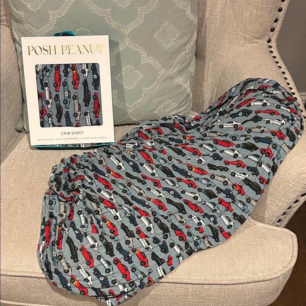 Posh Peanut Gray and Red Car Pattern Crib Sheet